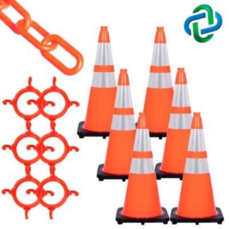 GEC Mr. Chain Traffic Cone & Chain Kit with Reflective Collars, Traffic Orange,  93280-6